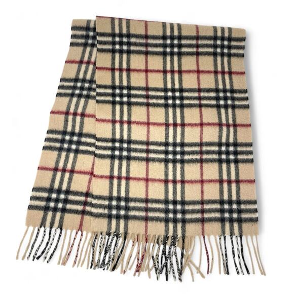 Burberry Cashmere Check Plaid Fringe Rectangle Classic Scarf Beige Tan Black Red - Picture 4 of 6